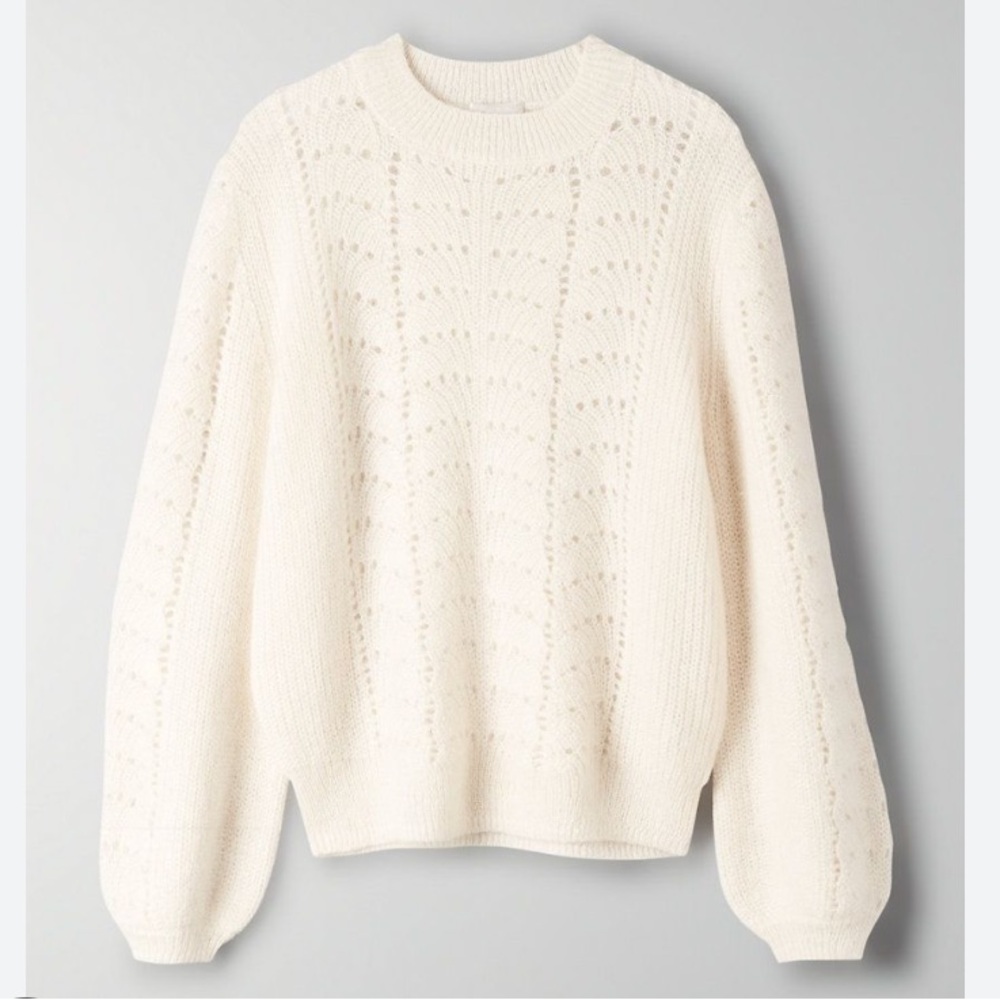 Aritzia Little Moon Gardenia Pointelle Knit Sweater Wool Mohair Pullover Cream